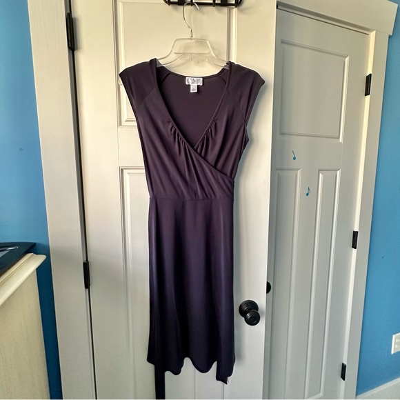 LOFT Timeless Faux Wrap Navy Blue Dress w/Belt & Side Zip- 4 Petite - Picture 7 of 13